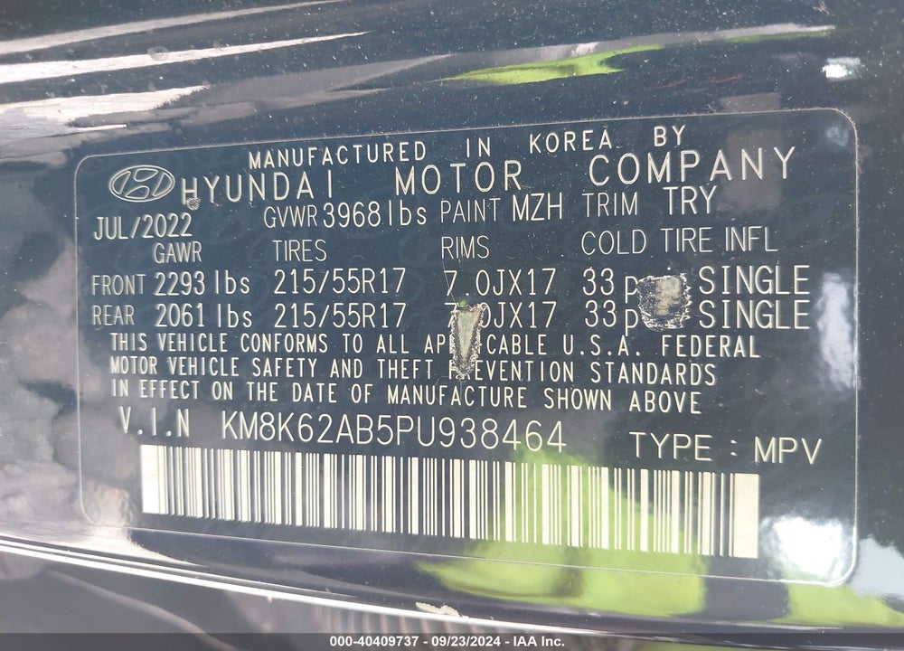 2023 HYUNDAI KONA SEL VIN: KM8K62AB5PU938464