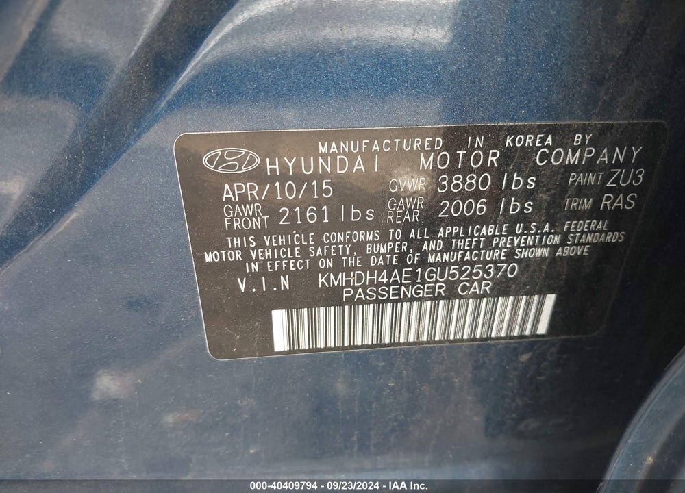 2016 HYUNDAI ELANTRA SE VIN: KMHDH4AE1GU525370