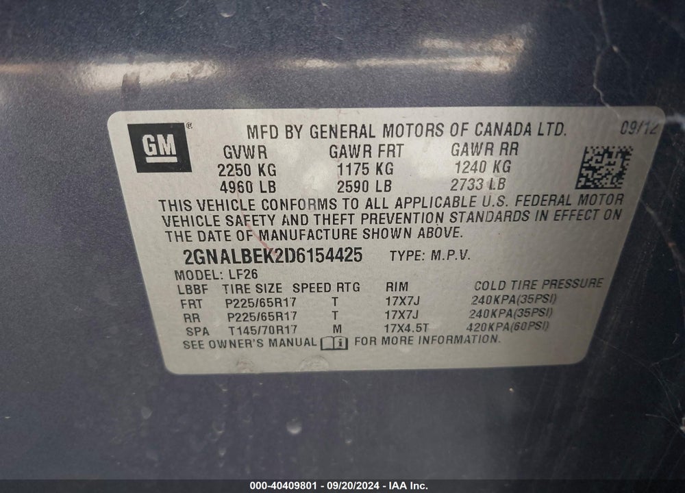 2013 CHEVROLET EQUINOX LS VIN: 2GNALBEK2D6154425