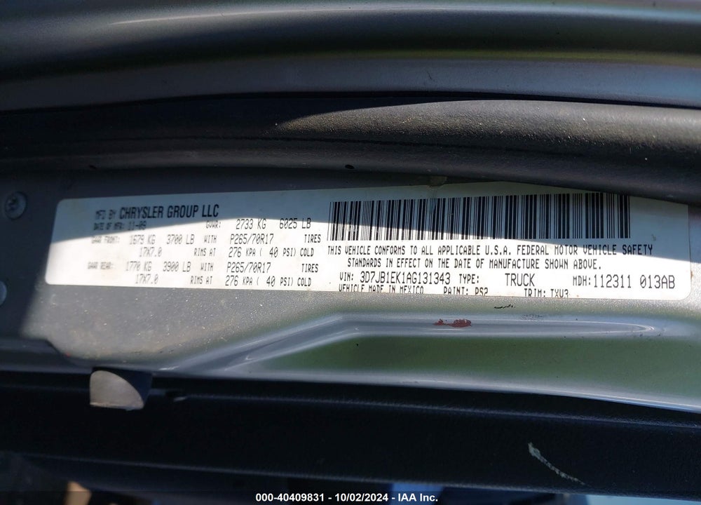 2010 DODGE RAM 1500 ST VIN: 3D7JB1EK1AG131343