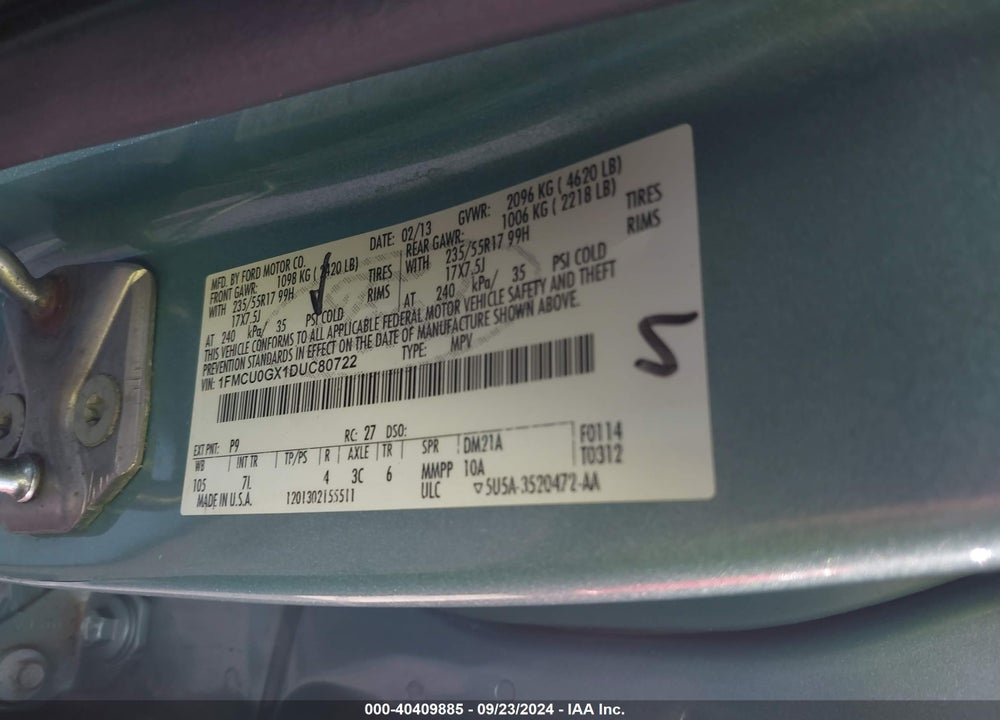2013 FORD ESCAPE SE VIN: 1FMCU0GX1DUC80722