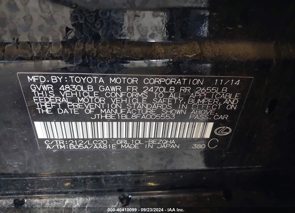 2015 LEXUS GS VIN: JTHBE1BL8FA005553