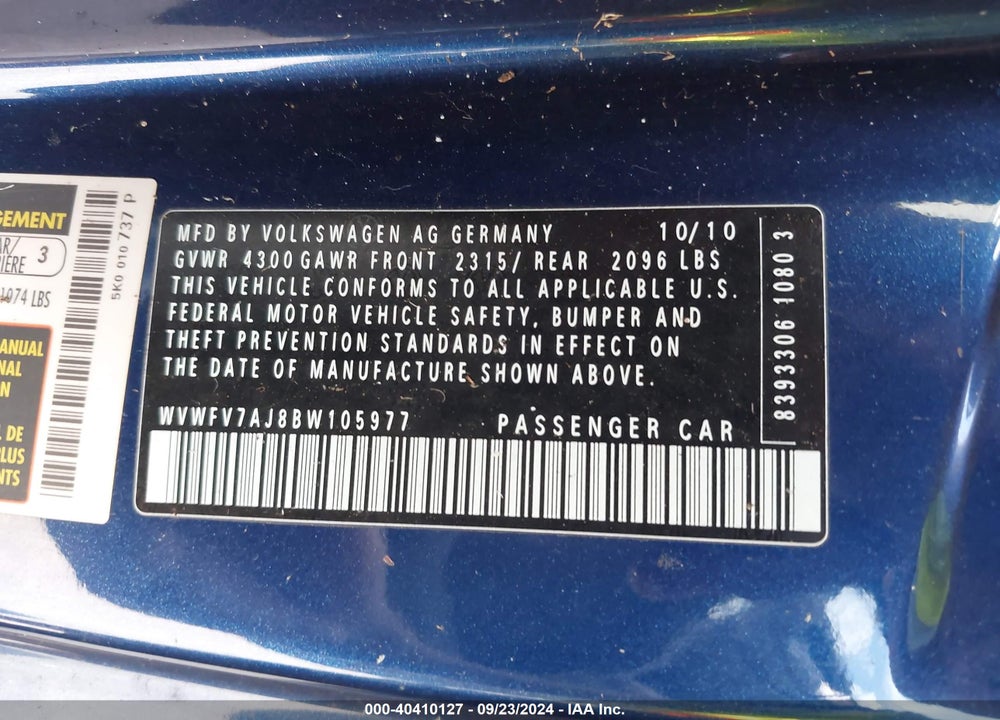 2011 VOLKSWAGEN GTI 2-DOOR AUTOBAHN VIN: WVWFV7AJ8BW105977