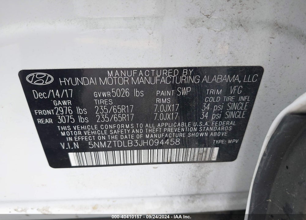 2018 HYUNDAI SANTA FE SPORT 2.4L VIN: 5NMZTDLB3JH094458
