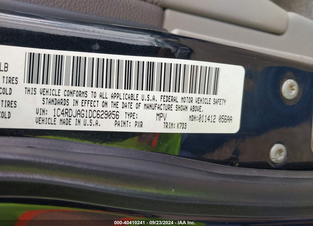2013 DODGE DURANGO SXT VIN: 1C4RDJAG1DC629056