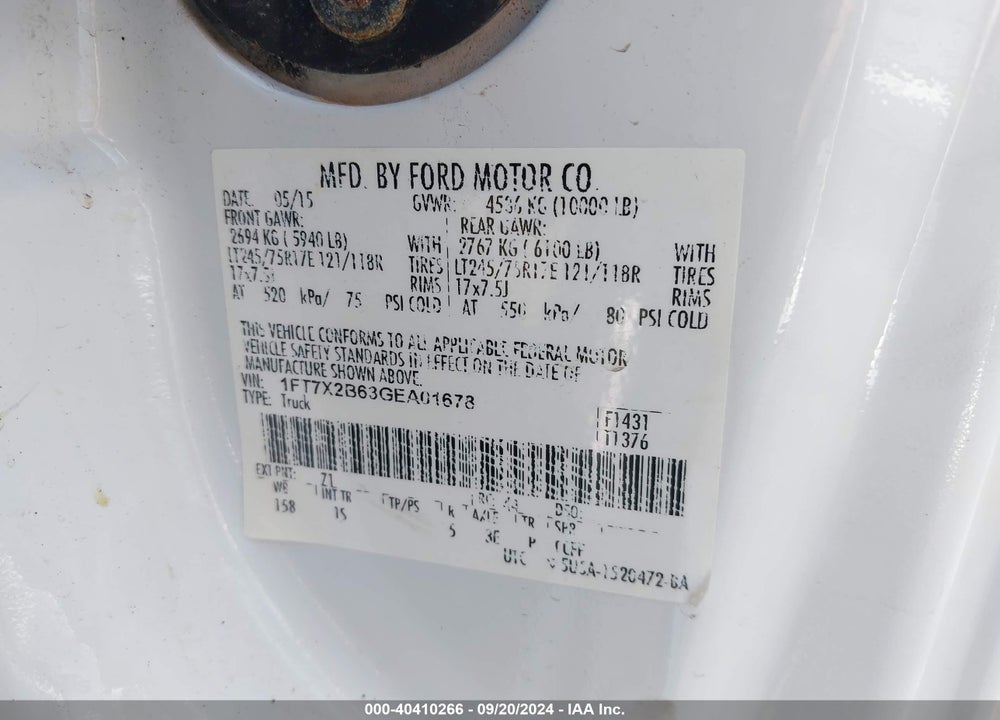 2016 FORD F-250 XL VIN: 1FT7X2B63GEA01678