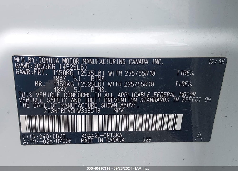 2017 TOYOTA RAV4 SE VIN: 2T3NFREV5HW339518