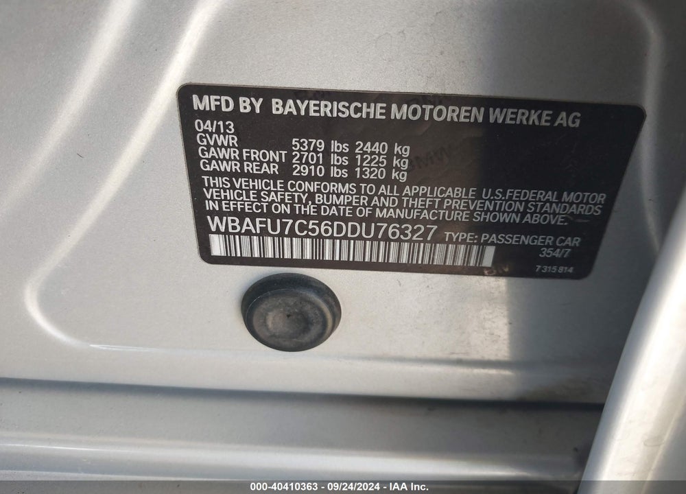 2013 BMW 535I XDRIVE VIN: WBAFU7C56DDU76327