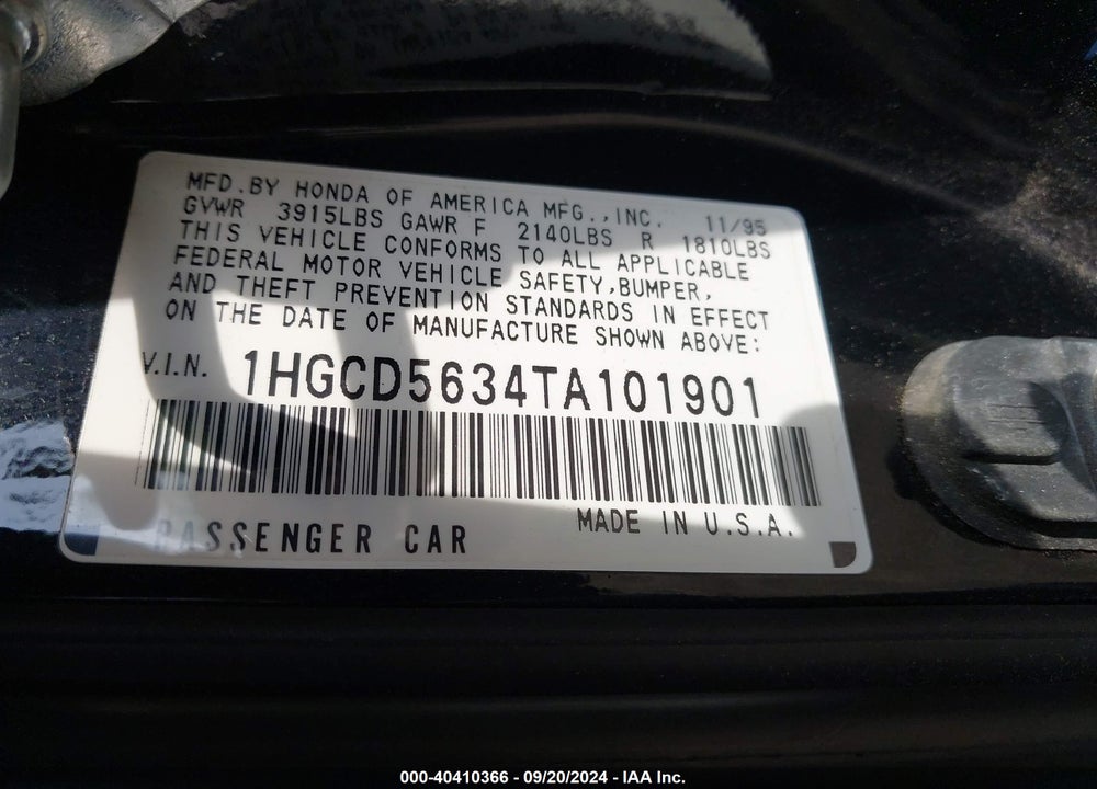 1996 HONDA ACCORD LX/EX VIN: 1HGCD5634TA101901