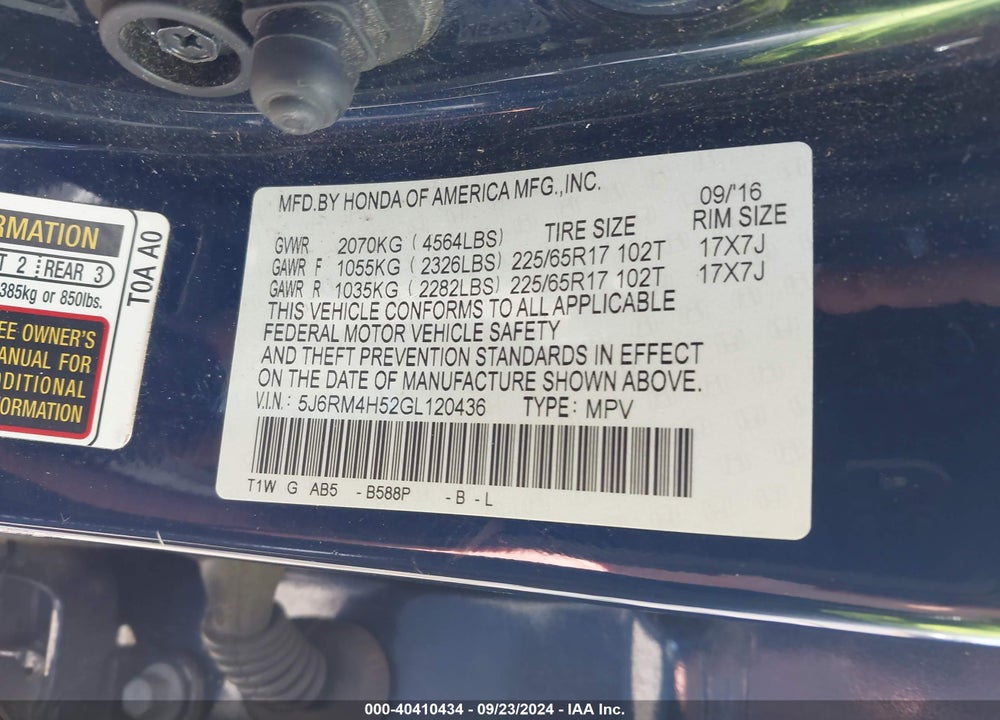 2016 HONDA CR-V EX VIN: 5J6RM4H52GL120436