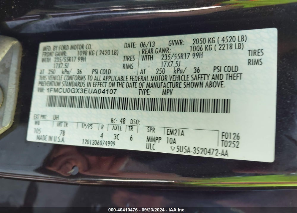 2014 FORD ESCAPE SE VIN: 1FMCU0GX3EUA04107