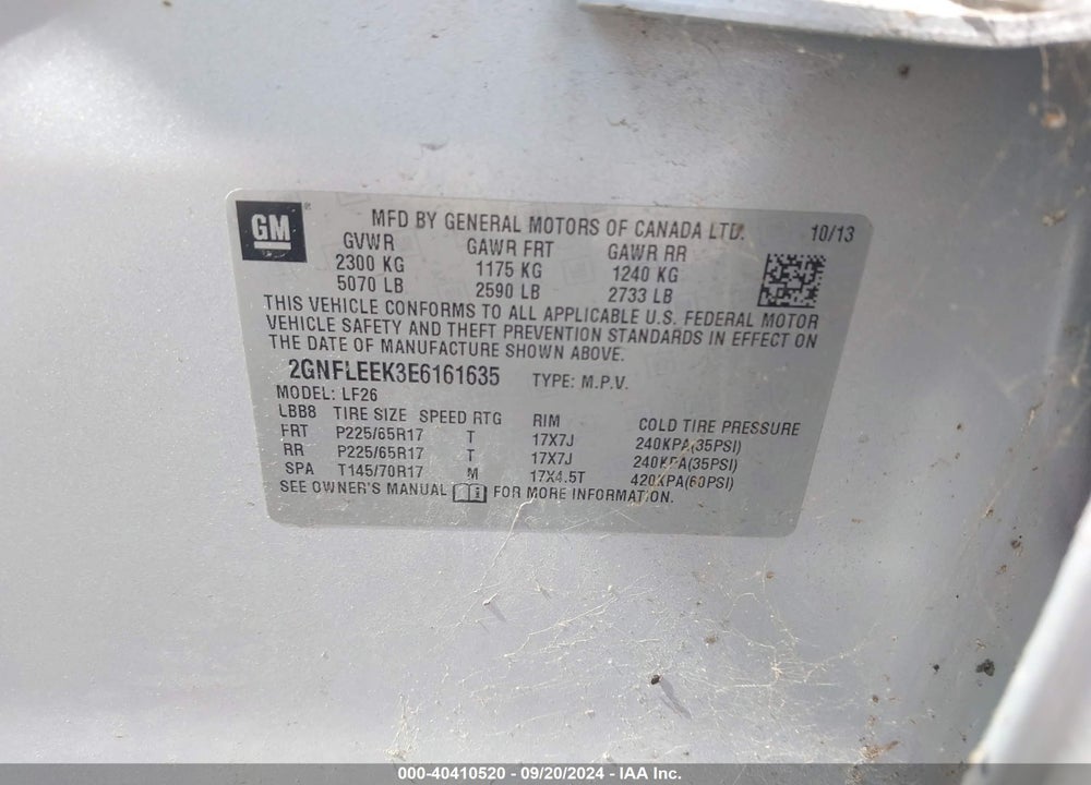 2014 CHEVROLET EQUINOX LS VIN: 2GNFLEEK3E6161635