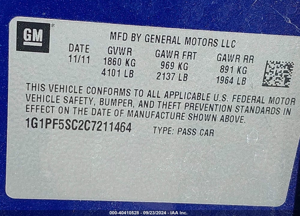 2012 CHEVROLET CRUZE 1LT VIN: 1G1PF5SC2C7211464