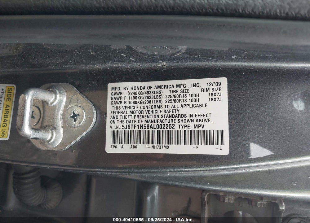 2010 HONDA ACCORD CROSSTOUR EX-L VIN: 5J6TF1H58AL002252