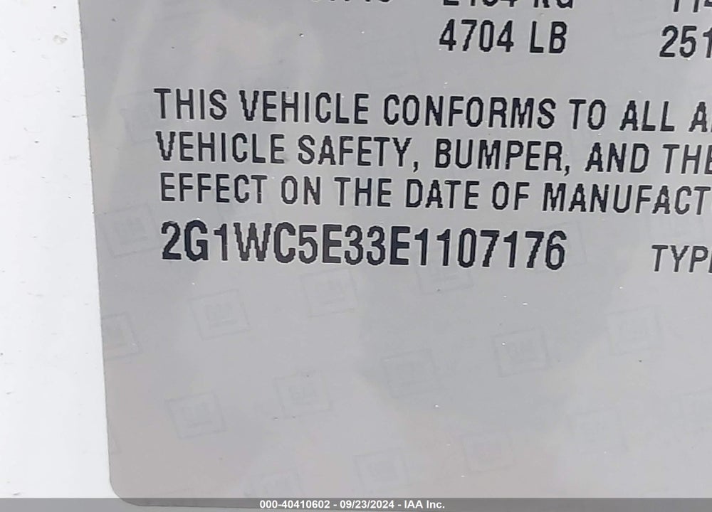 2014 CHEVROLET IMPALA LIMITED LTZ VIN: 2G1WC5E33E1107176