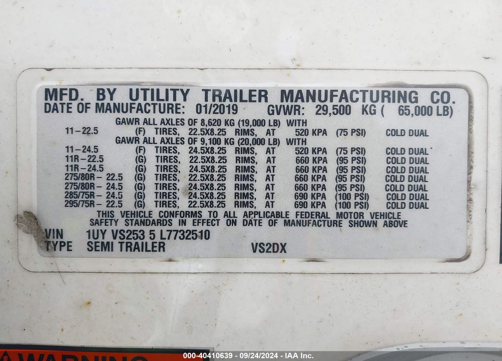 2020 UTILITY TRAILER MFG 53' SEMI TRAILER VIN: 1UYVS2535L7732510