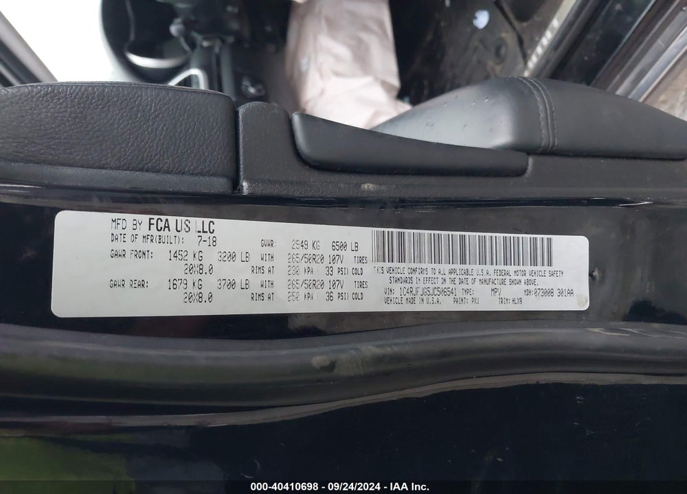 2018 JEEP GRAND CHEROKEE VIN: 1C4RJFJG5JC506541