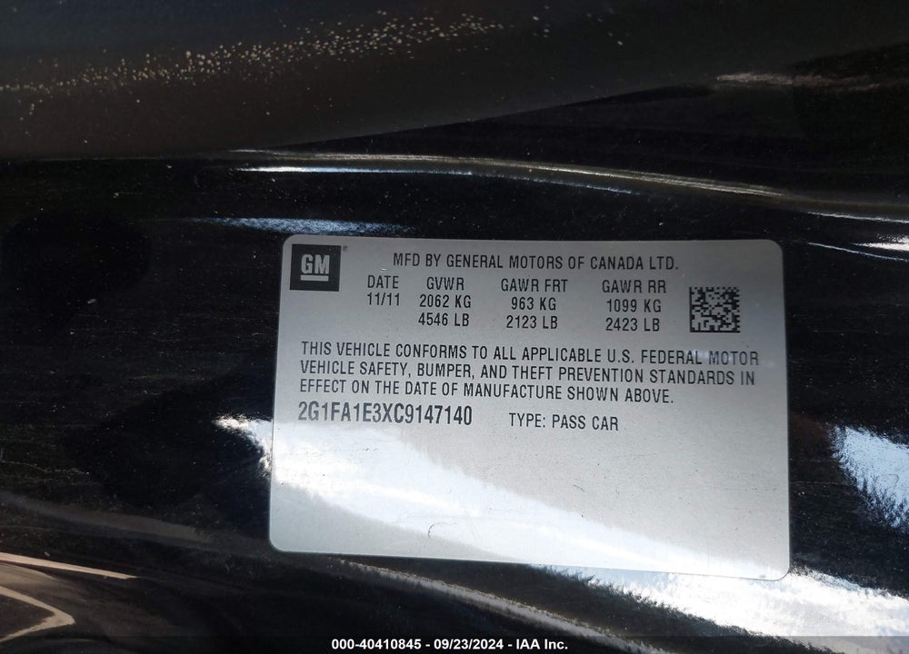 2012 CHEVROLET CAMARO 2LS VIN: 2G1FA1E3XC9147140