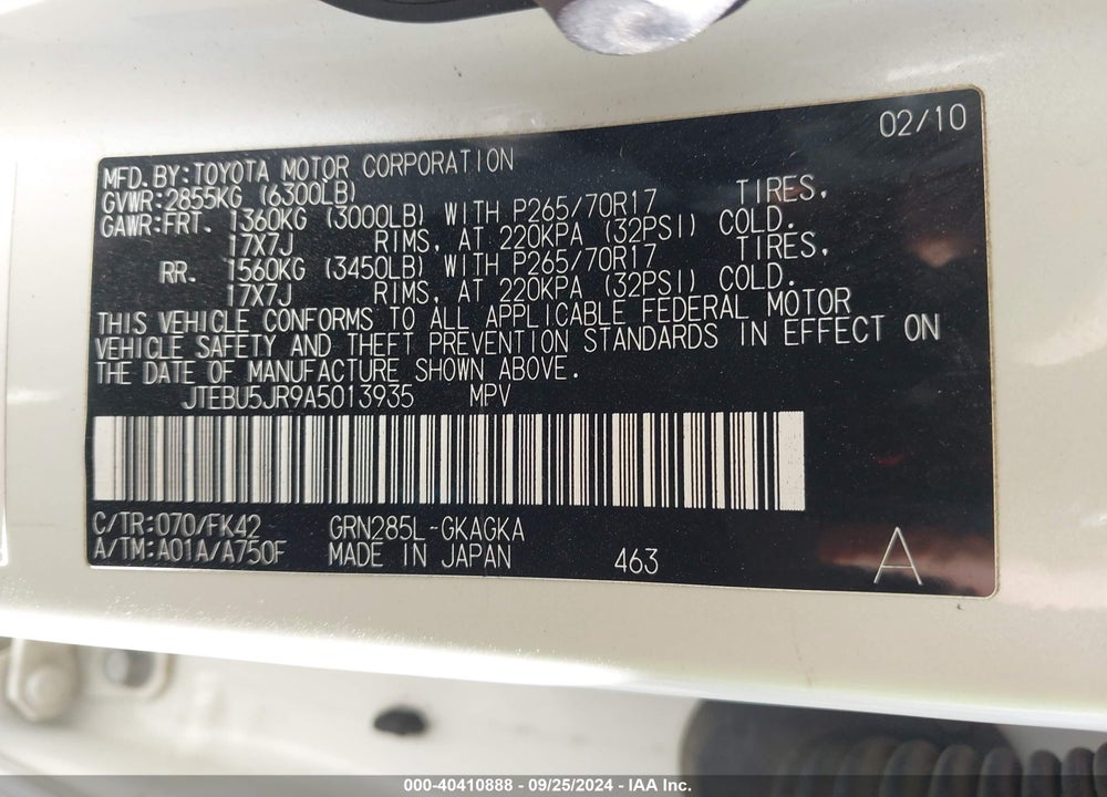 2010 TOYOTA 4RUNNER SR5 V6 VIN: JTEBU5JR9A5013935