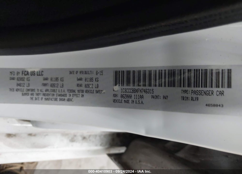 2015 CHRYSLER 200 S VIN: 1C3CCCBBXFN746315