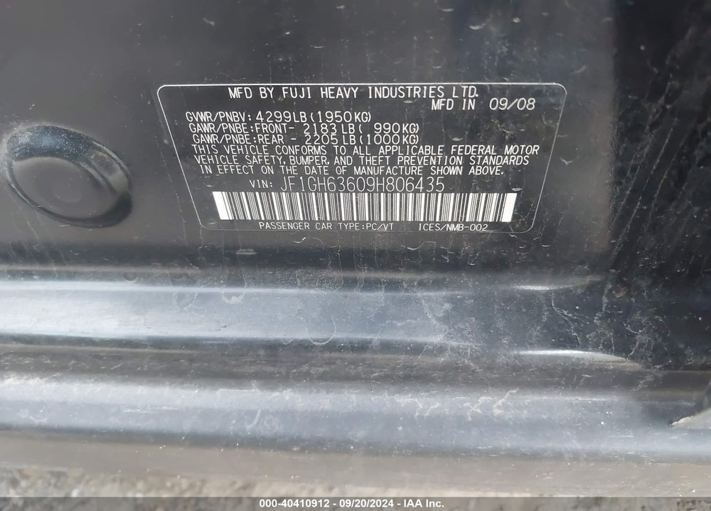 2009 SUBARU IMPREZA OUTBACK SPORT VIN: JF1GH63609H806435