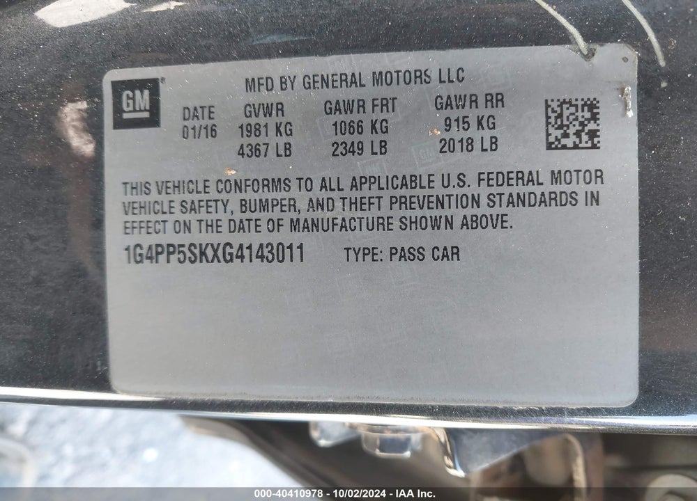2016 BUICK VERANO VIN: 1G4PP5SKXG4143011