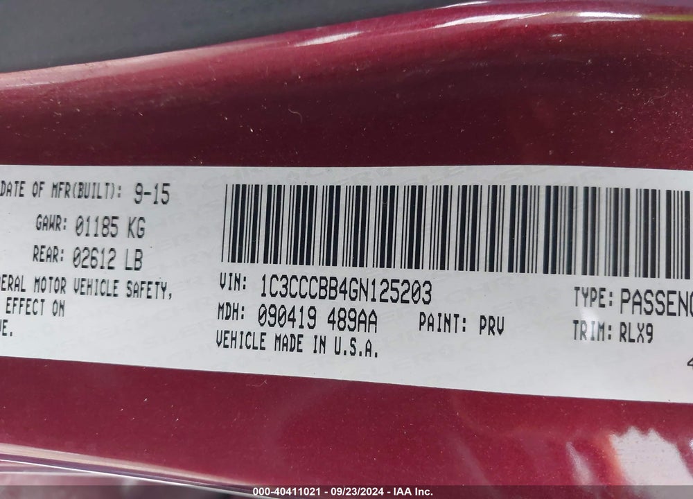 2016 CHRYSLER 200 S VIN: 1C3CCCBB4GN125203