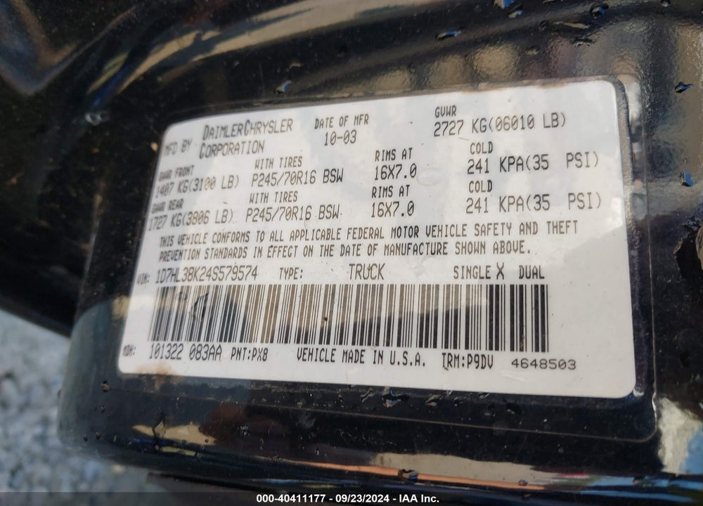 2004 DODGE DAKOTA SPORT/SXT VIN: 1D7HL38K24S579574
