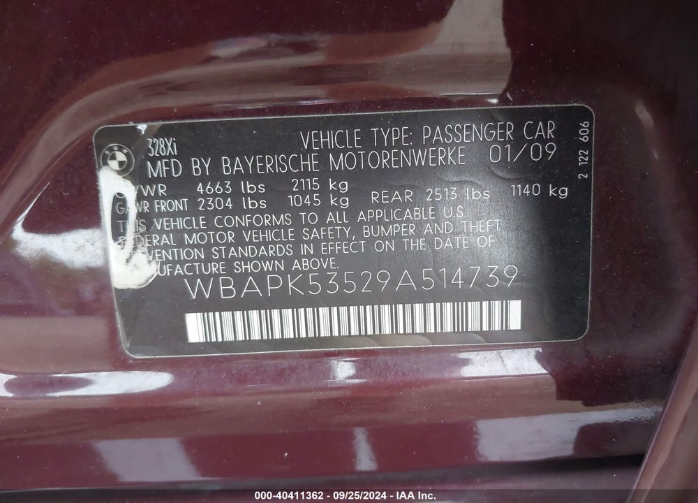 2009 BMW 328I XDRIVE VIN: WBAPK53529A514739