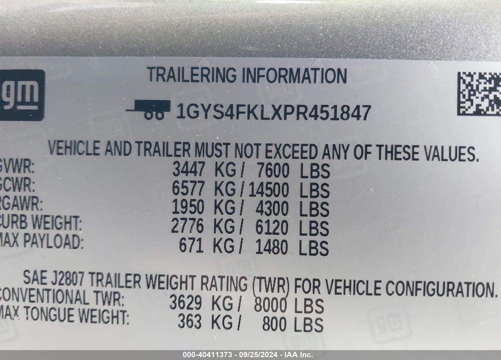 2023 CADILLAC ESCALADE 4WD SPORT VIN: 1GYS4FKLXPR451847