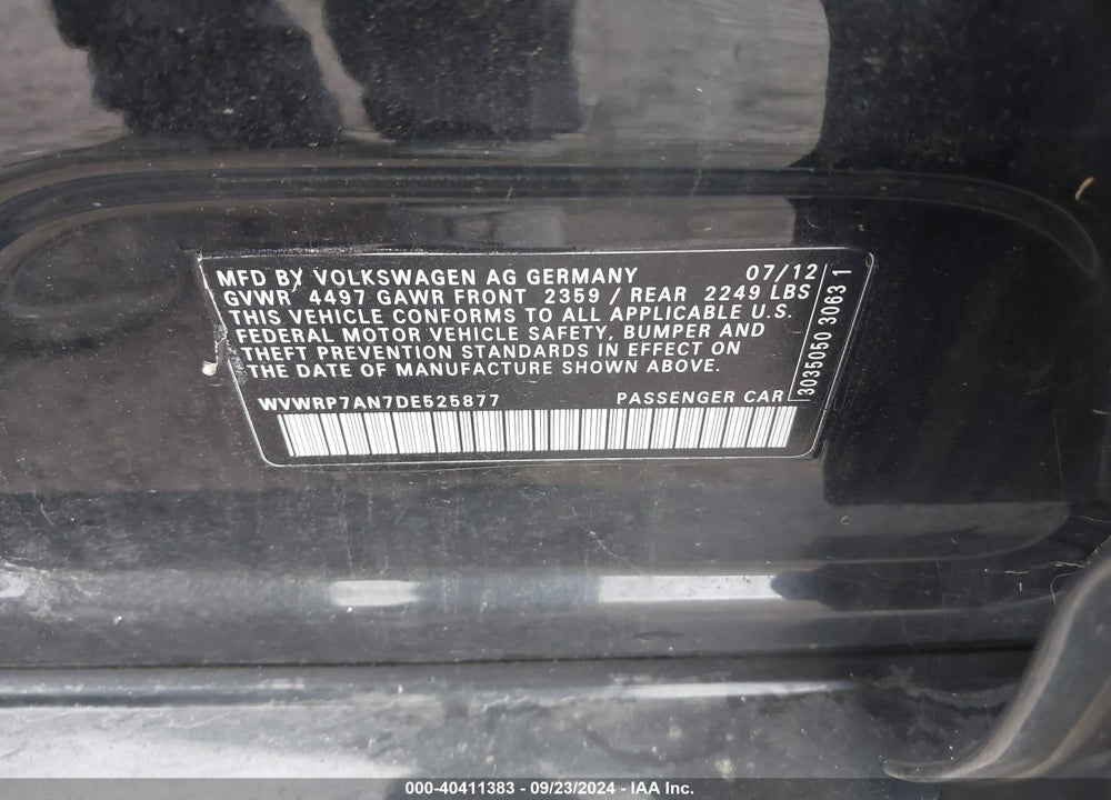 2013 VOLKSWAGEN CC 2.0T LUX VIN: WVWRP7AN7DE525877
