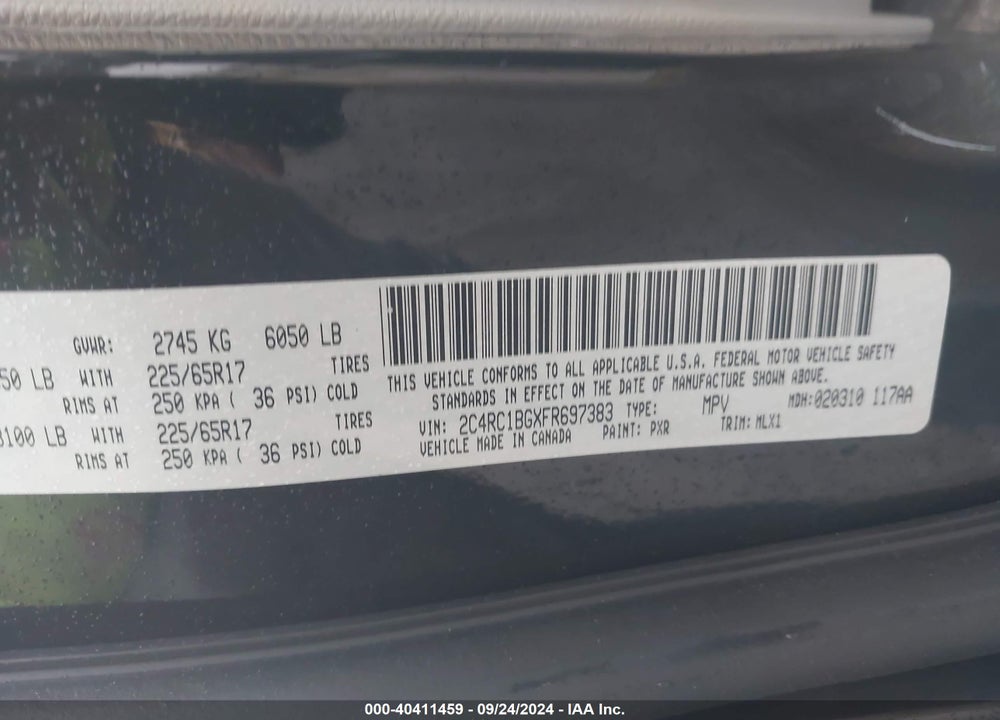 2015 CHRYSLER TOWN & COUNTRY TOURING VIN: 2C4RC1BGXFR697383