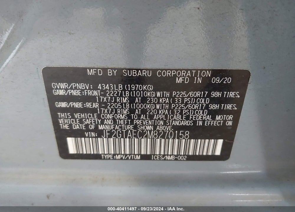 2021 SUBARU CROSSTREK PREMIUM VIN: JF2GTAEC2M8270158