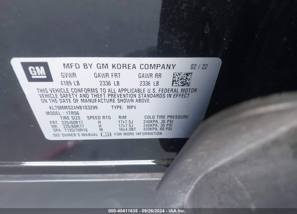 2022 CHEVROLET TRAILBLAZER FWD LS VIN: KL79MMS24NB103299