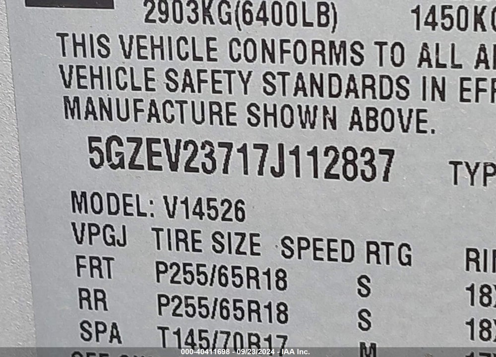 2007 SATURN OUTLOOK XR VIN: 5GZEV23717J112837