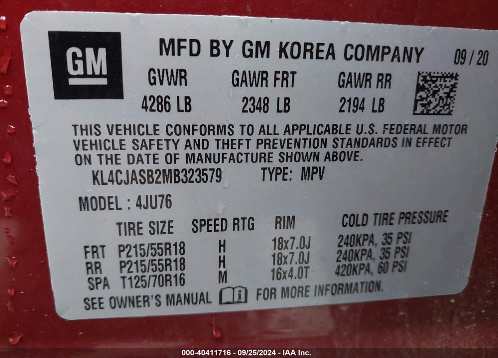 2021 BUICK ENCORE FWD PREFERRED VIN: KL4CJASB2MB323579