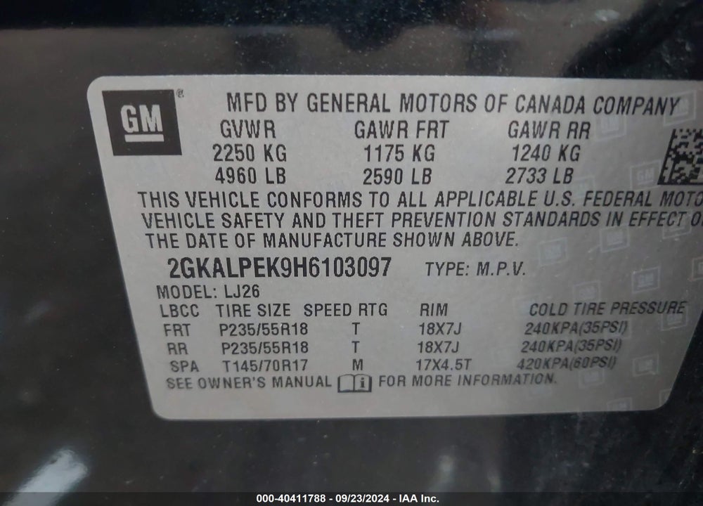 2017 GMC TERRAIN SLT VIN: 2GKALPEK9H6103097