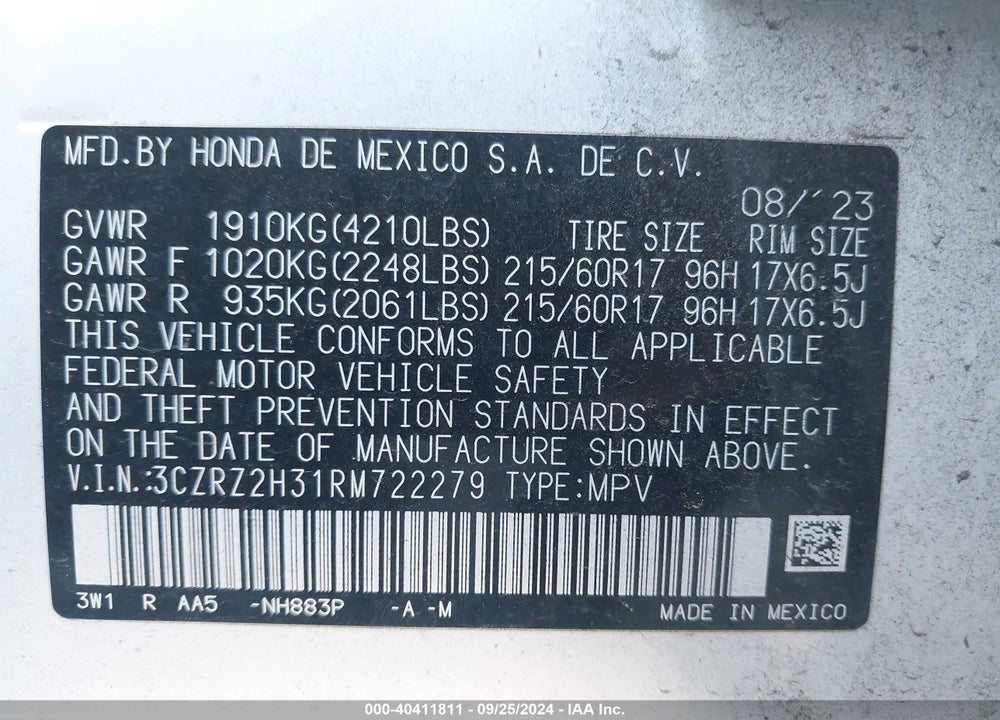 2024 HONDA HR-V AWD LX VIN: 3CZRZ2H31RM722279