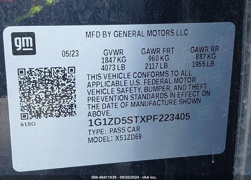 2023 CHEVROLET MALIBU FWD 1LT VIN: 1G1ZD5STXPF223405