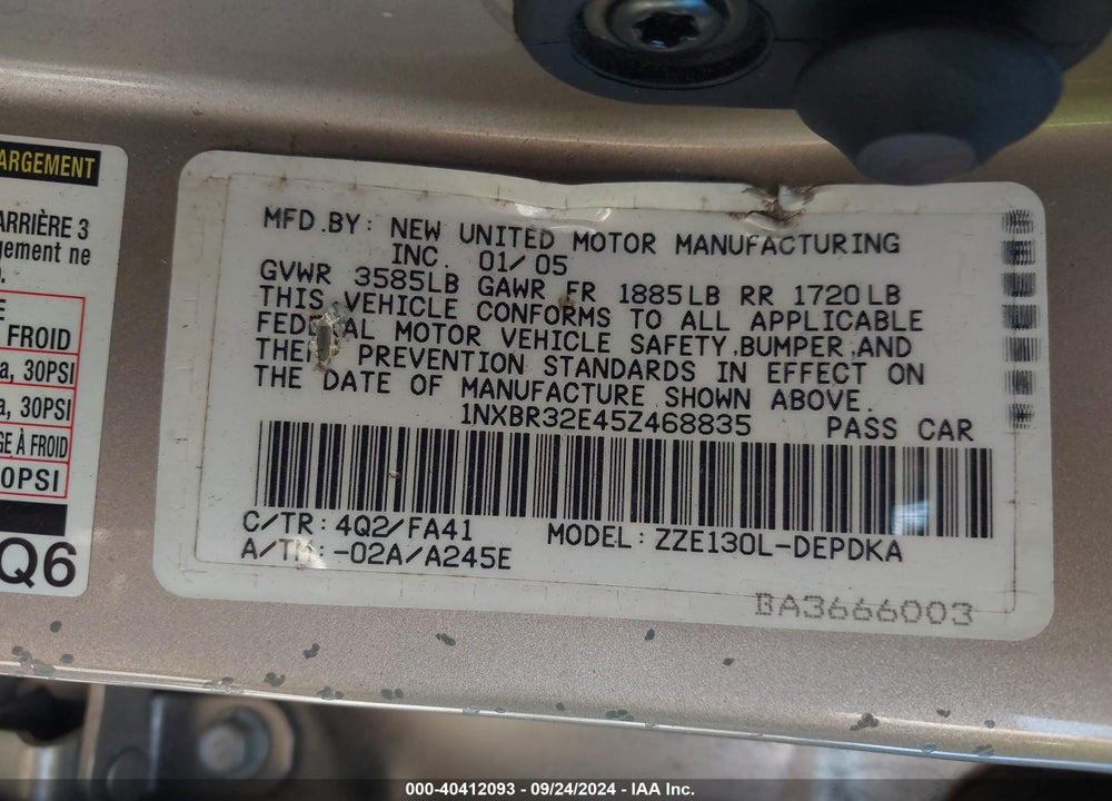 2005 TOYOTA COROLLA CE VIN: 1NXBR32E45Z468835