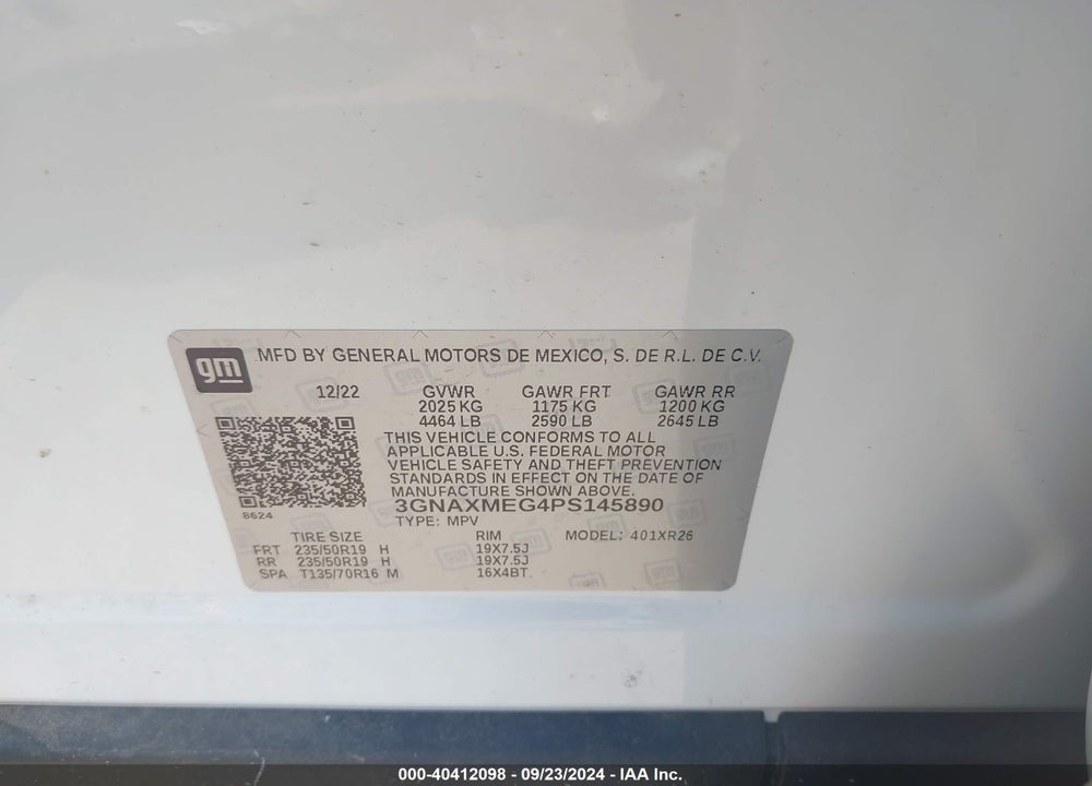 2023 CHEVROLET EQUINOX FWD RS VIN: 3GNAXMEG4PS145890