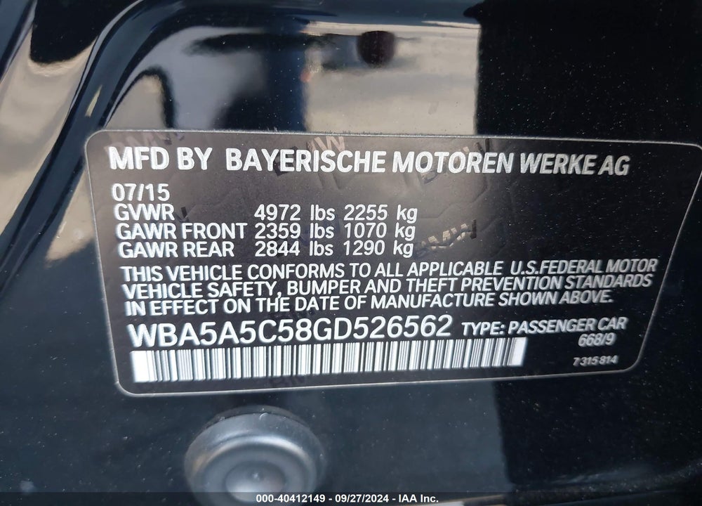 2016 BMW 528I VIN: WBA5A5C58GD526562
