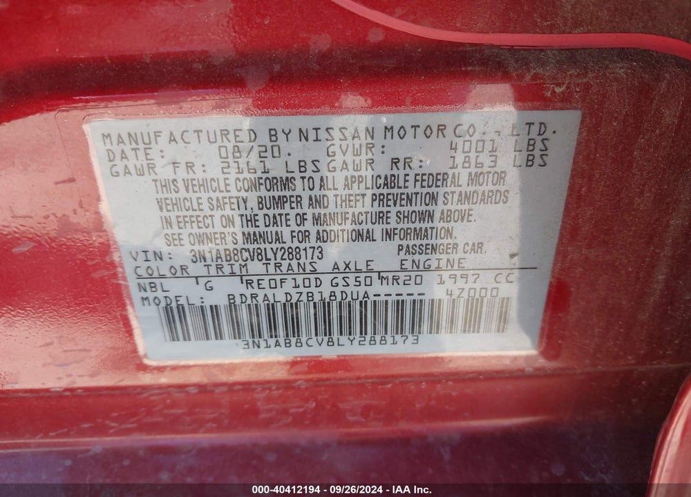2020 NISSAN SENTRA SV XTRONIC CVT VIN: 3N1AB8CV8LY288173