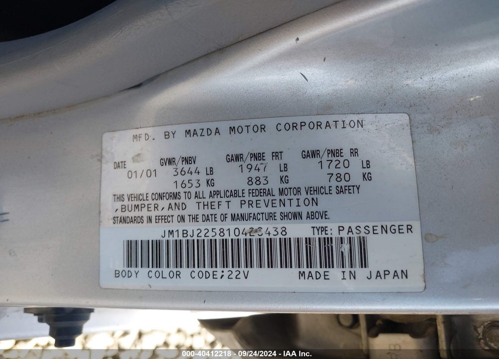 2001 MAZDA PROTEGE VIN: JM1BJ225810420438