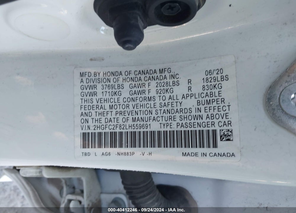 2020 HONDA CIVIC SPORT VIN: 2HGFC2F82LH559691