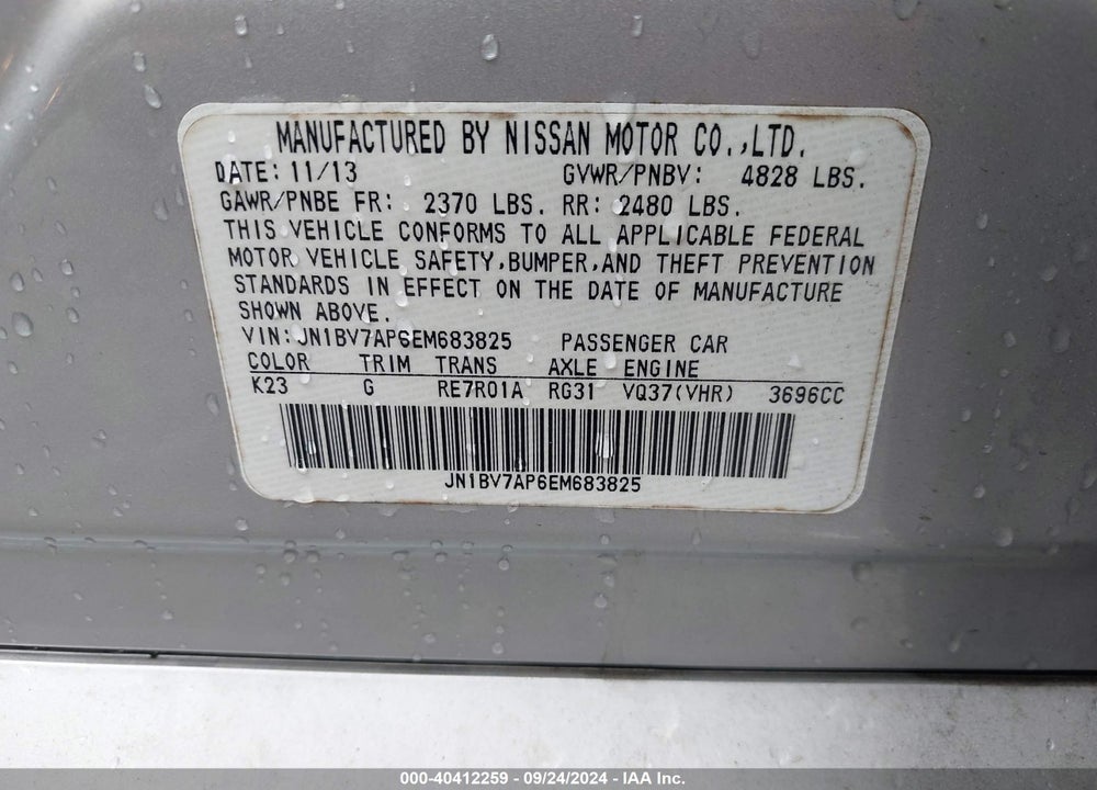 2014 INFINITI Q50 PREMIUM VIN: JN1BV7AP6EM683825