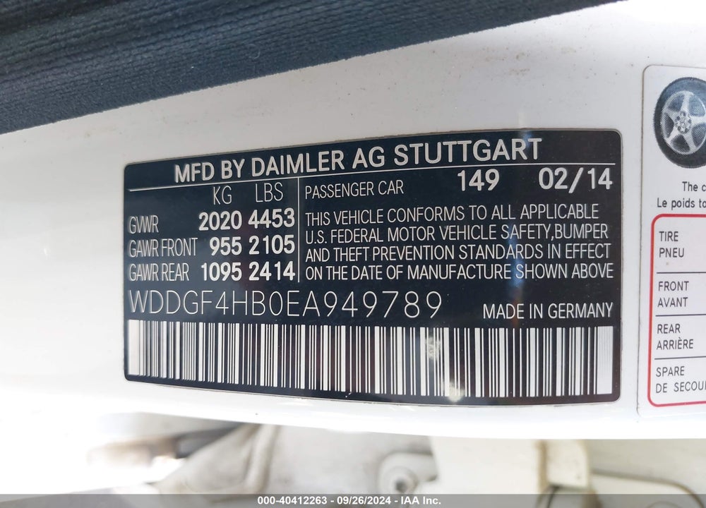 2014 MERCEDES-BENZ C 250 LUXURY/SPORT VIN: WDDGF4HB0EA949789