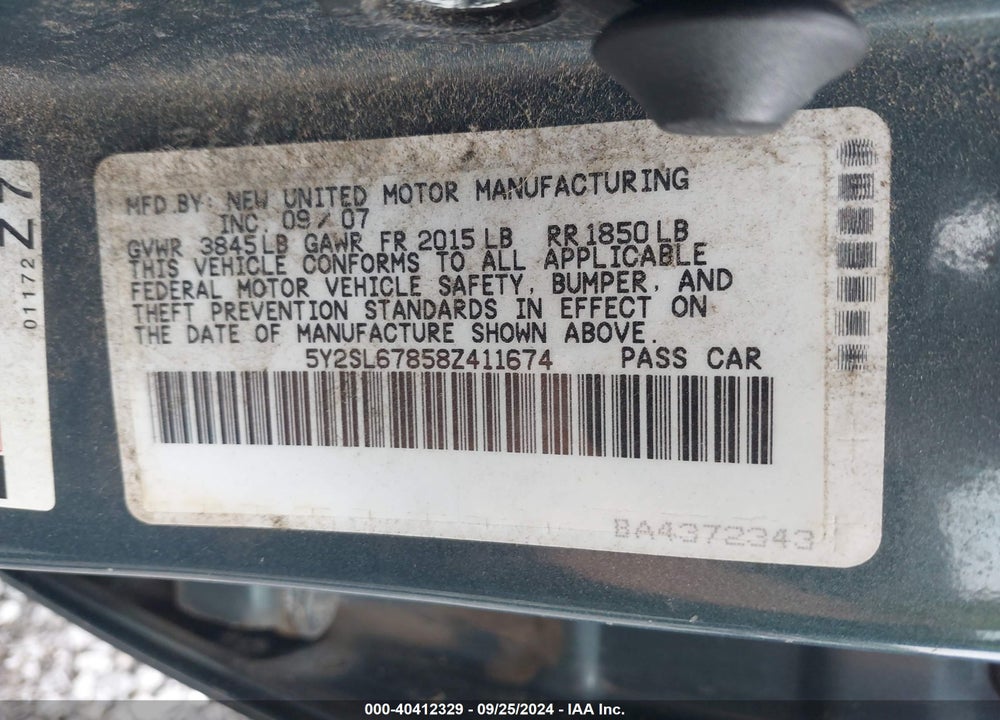 2008 PONTIAC VIBE VIN: 5Y2SL67858Z411674