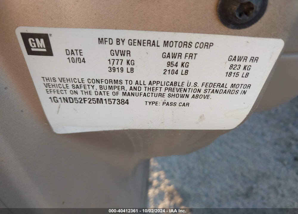 2005 CHEVROLET CLASSIC VIN: 1G1ND52F25M157384