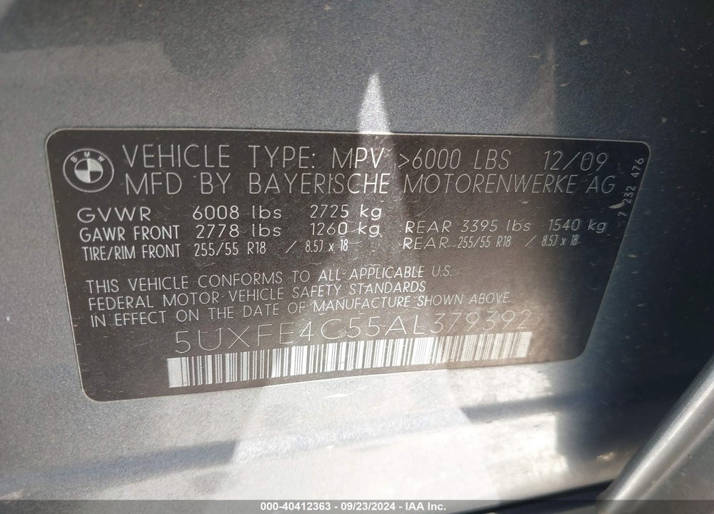 2010 BMW X5 XDRIVE30I VIN: 5UXFE4C55AL379392
